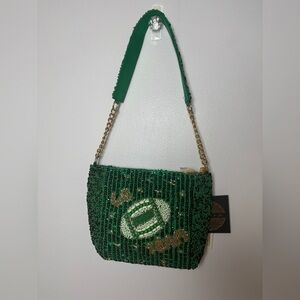 Beaded handbag go team football NWT green gold black
